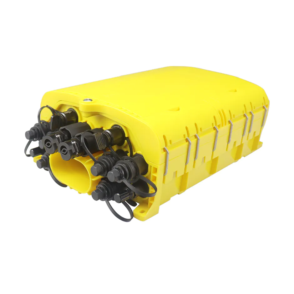 2 IN 2 OUT 10 Ports Pre-connected Yellow Fiber Distribution Box With Waterproof Adapter